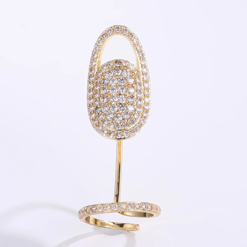 Fashion Jewelry nail ring for women copper zircon Crystal Beaded adjustable finger rings Gold Plated fingertip ring