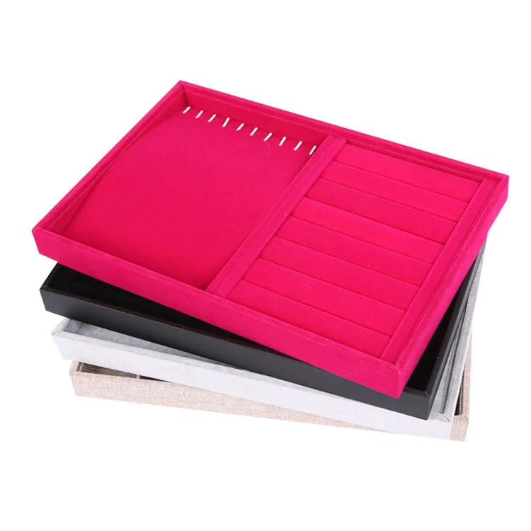 Custom logo 2 in 1 velvet flocking fabric jewelry display ring tray case display necklace box