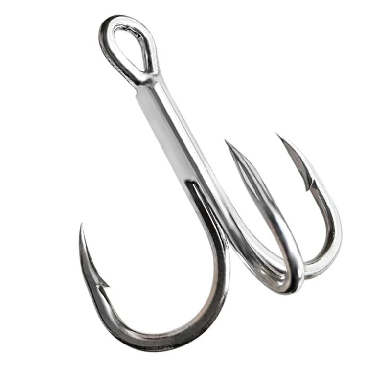 WEIHE 2# 4# 6# 8# 10# Bright Tin Fishing Hook High Carbon Steel Treble Overturned Tackle Round