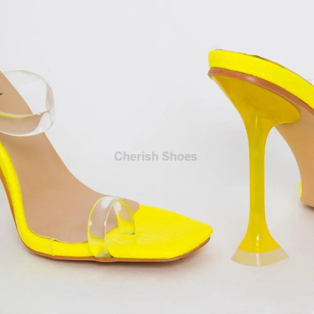 Sexy ladies New fashion design neon neon patent croc print clear toe loop heels mules sandals open toe  PVC high heel shoes