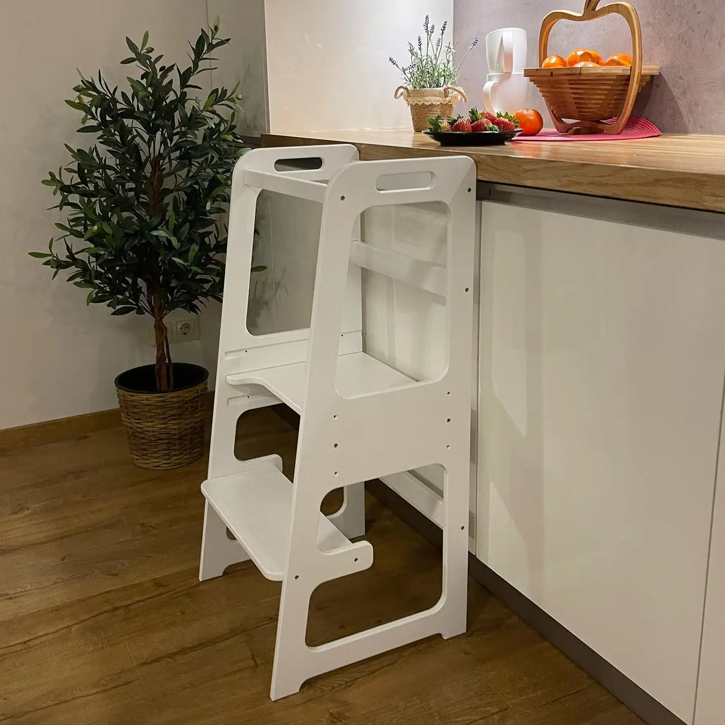 Kids Standing Tower Toddler Kitchen Stool Wooden Step Stool with Adjustable Standing Platform