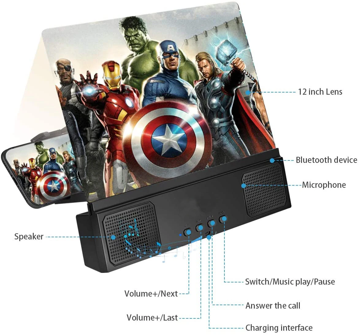 2021 12 inch mobile TV phone screen amplifier with Bluetooth speaker,HD Smart Phone Amplifier/ cell phone video screen amplifier