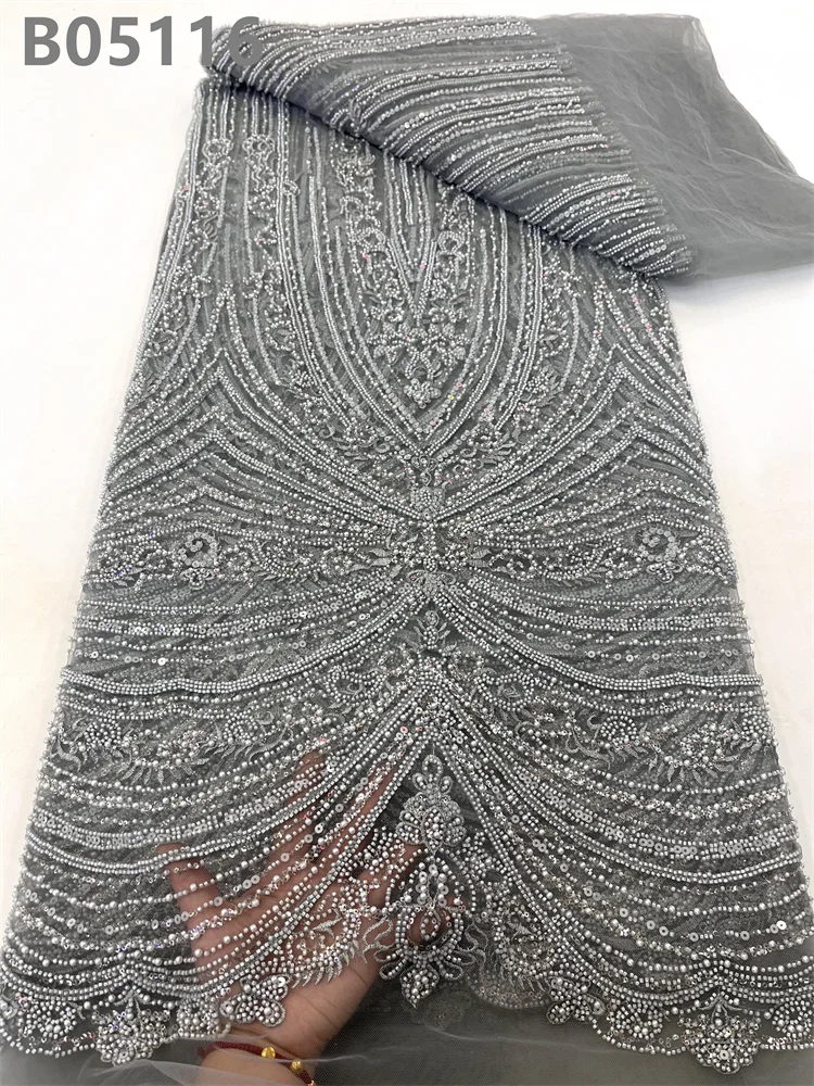 CHOCOO Hot Selling African Luxury Sequins Lace Fabric 2024 Embroidered Yellow Beads Lace Fabric