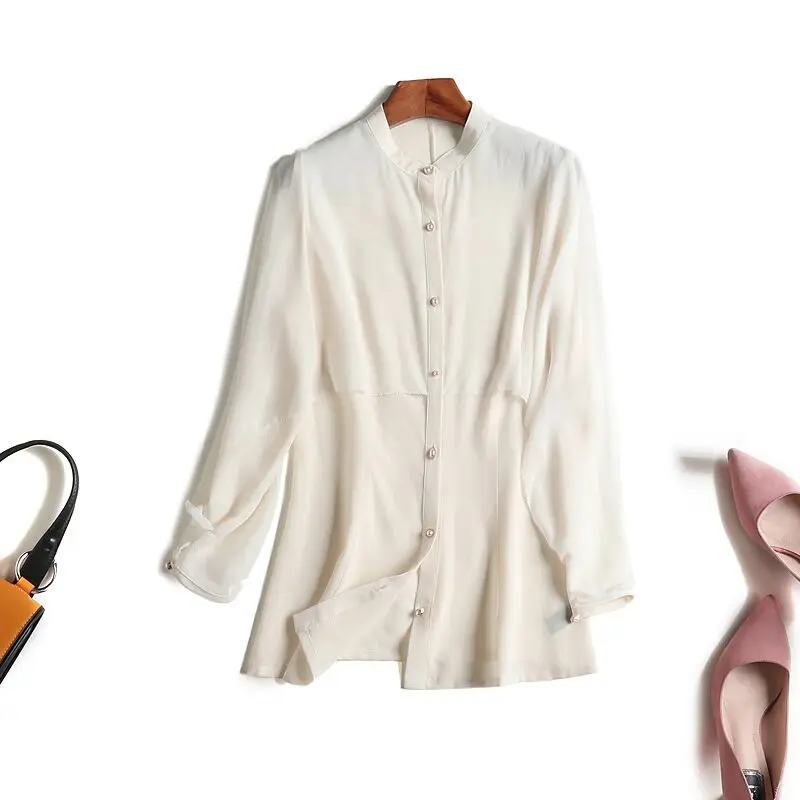 
Fashion cutting high-end white Silk chiffon blouses 