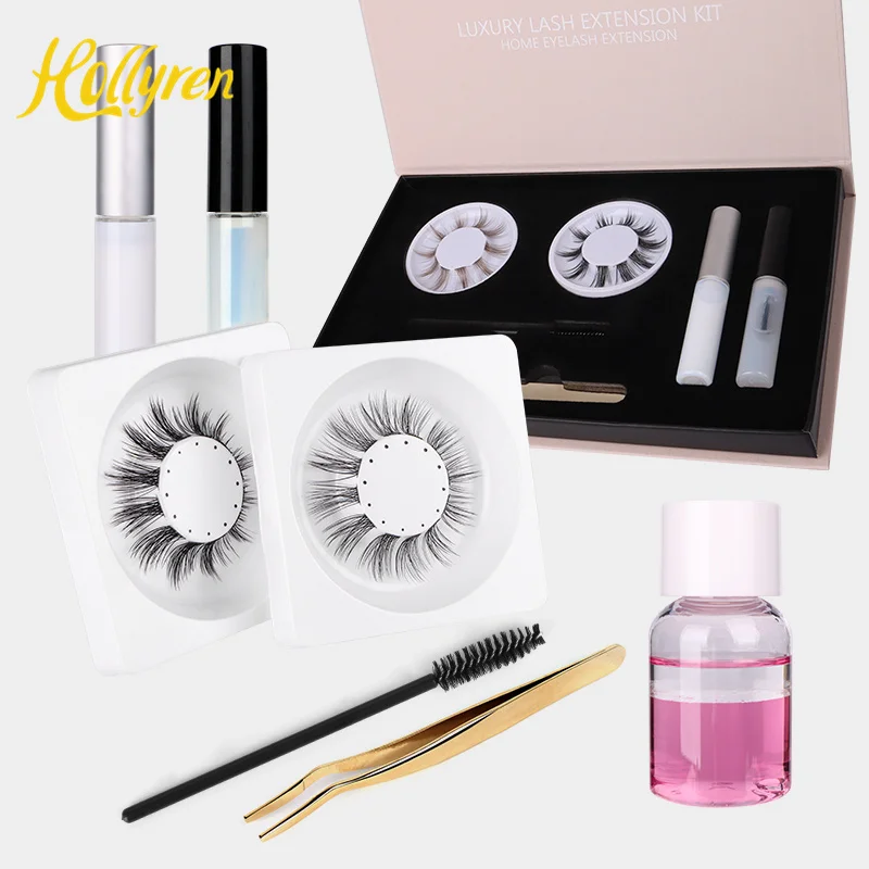 hollyren DIY Lash Segment 3D Faux Mink False Private Label  Eyelashes kits Professional Packaging And black and clear band lash