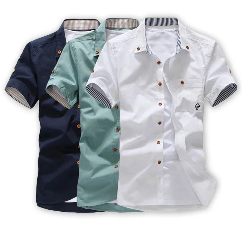 Мужские рубашки Новый гриб рубашка с коротким рукавом Тонкая дышащая Повседневная рубашка с вышивкой (1600248173970)