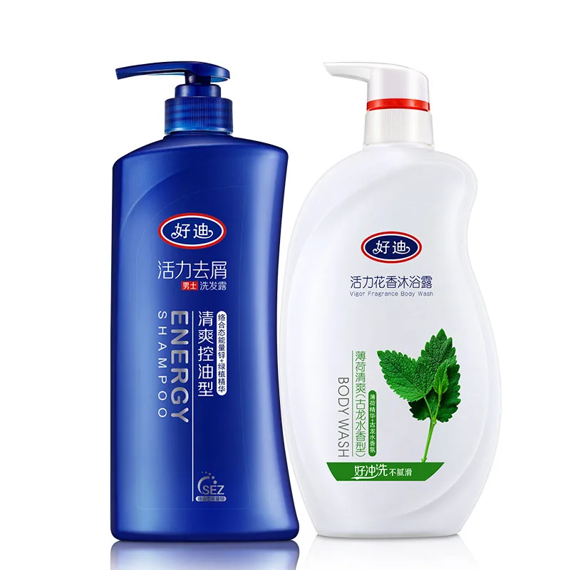 Wholesale private label 750ml refreshing fluffy oil-control anti-dandruff peppermint clear shampoo and shower gel set
