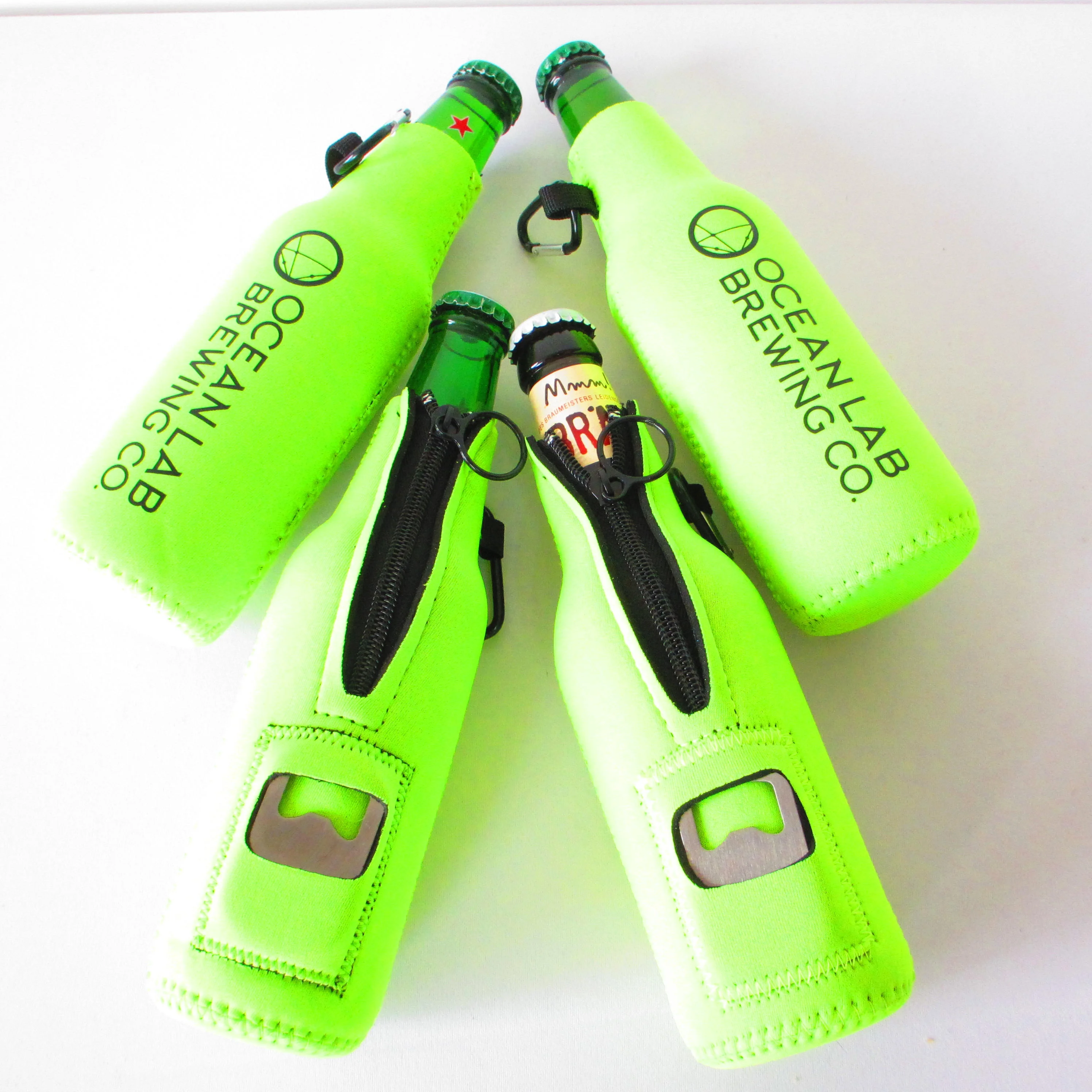 Factory Price Zipper Beer Bottle Insulator Holder Neoprene Insulated 12oz Beer Bottle Cooler Sleeve With Bottle Opener