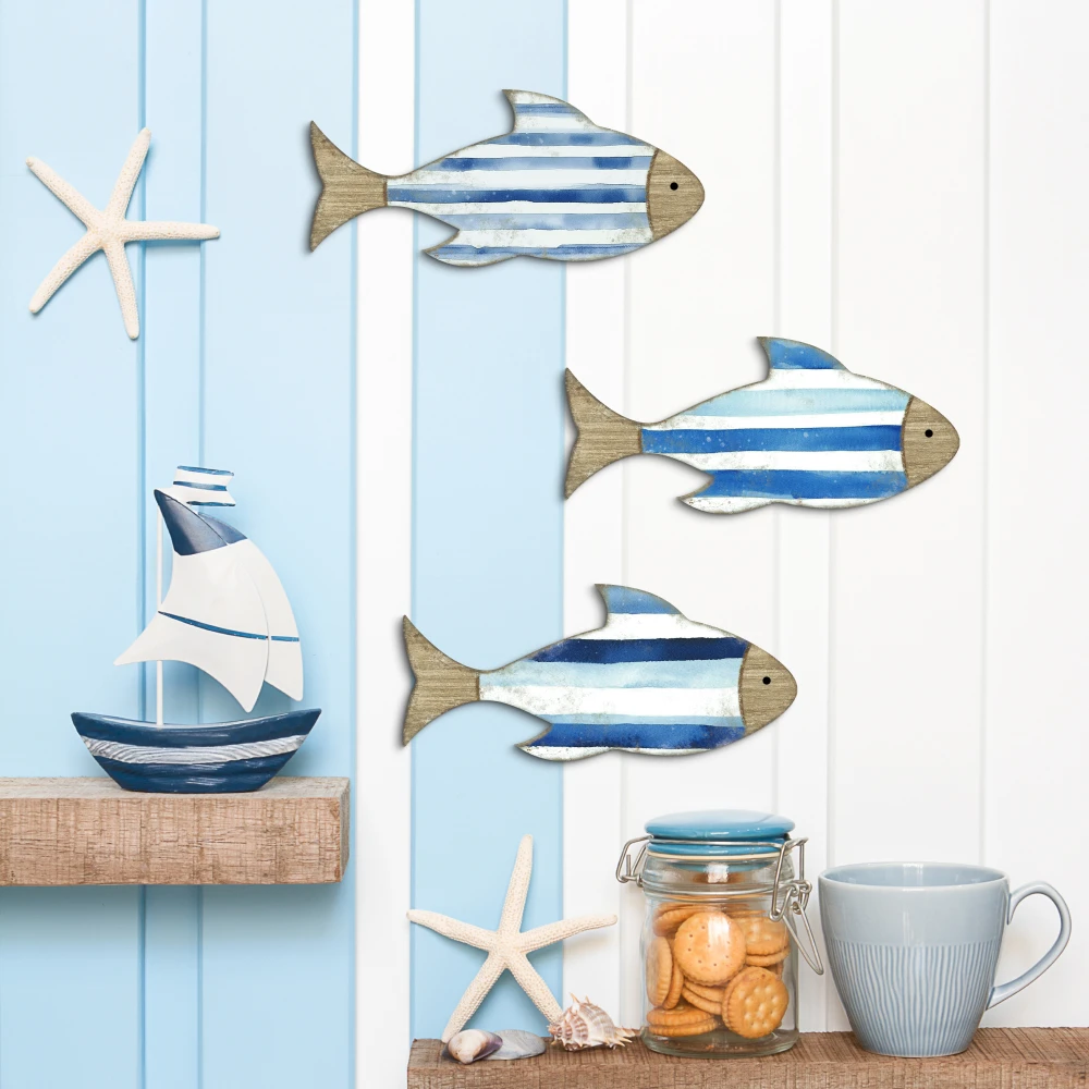 Marine Life Ocean Breeze PVC Fish Wall Set for Coastal Decor Underwater Harmony PVC Fish 3-Piece Wall Art