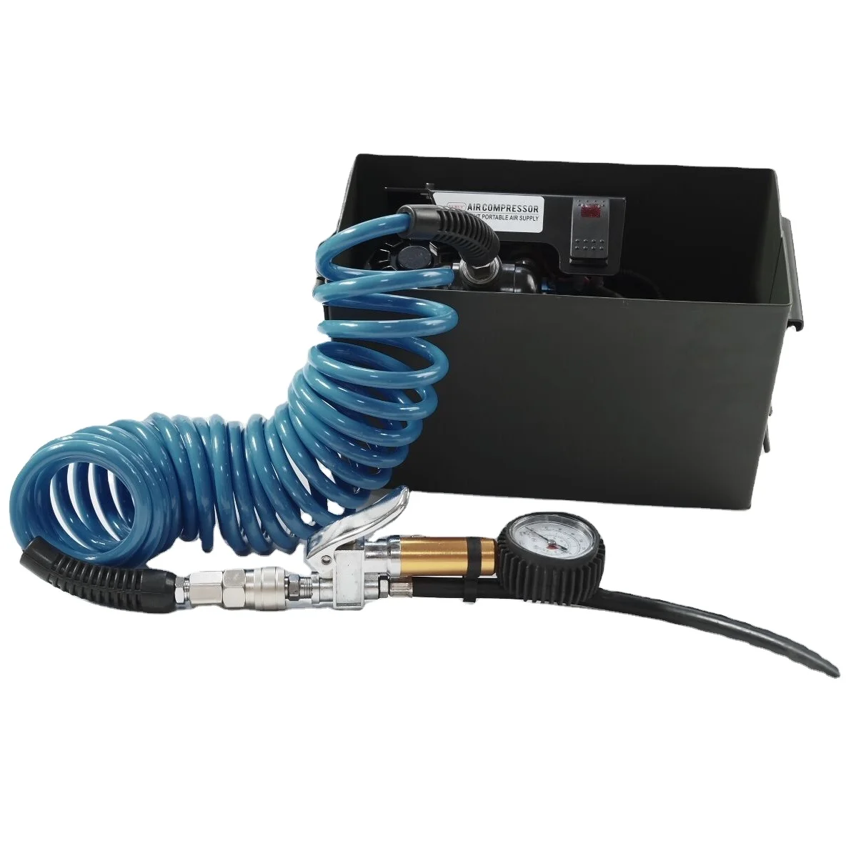 new style metal high quality 12 volt air compressor  portable single cylinder air pump in  the bullet box