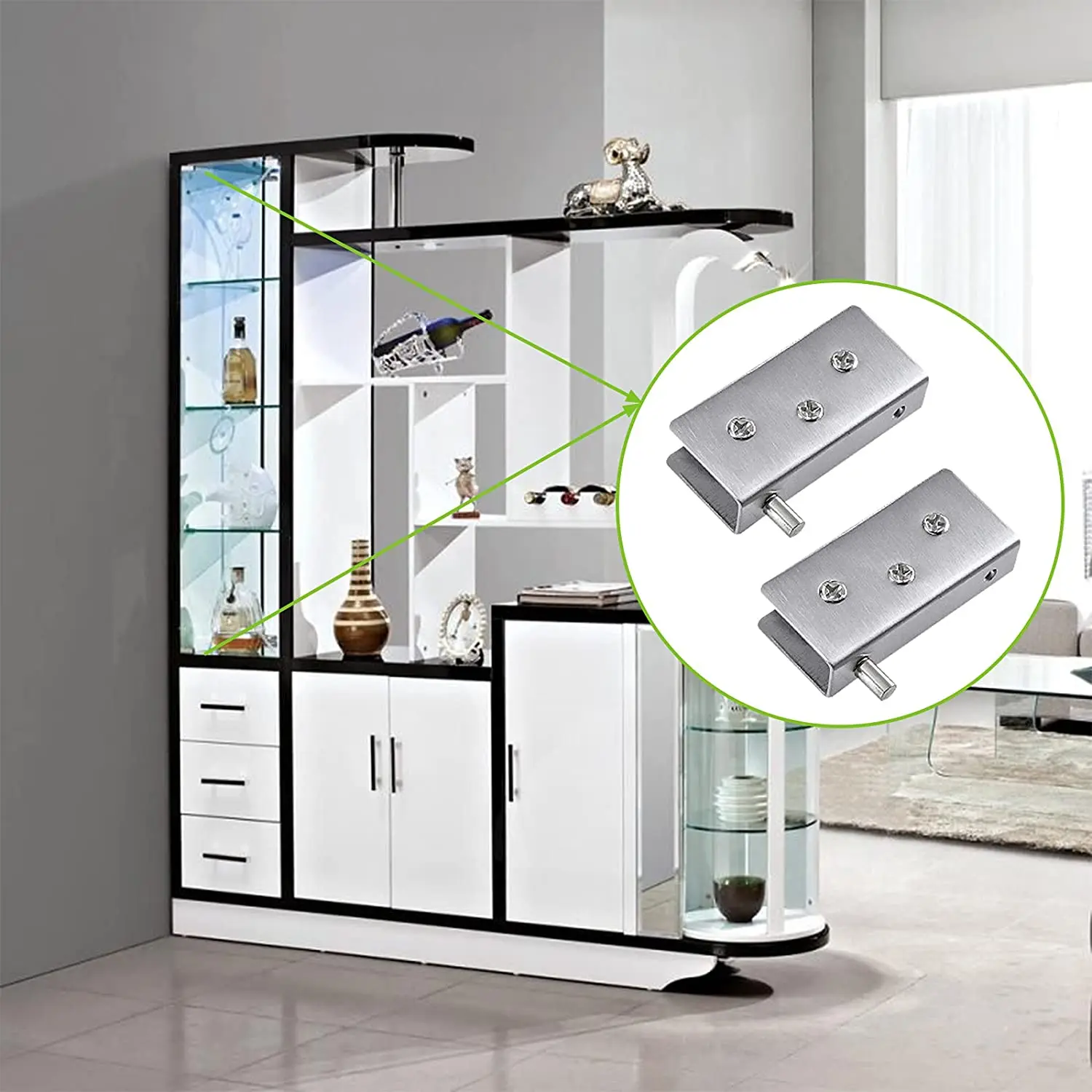 kitchen Stainless steel small size cabinet glass door pivot hinges for furniture Closest Display Cupboard