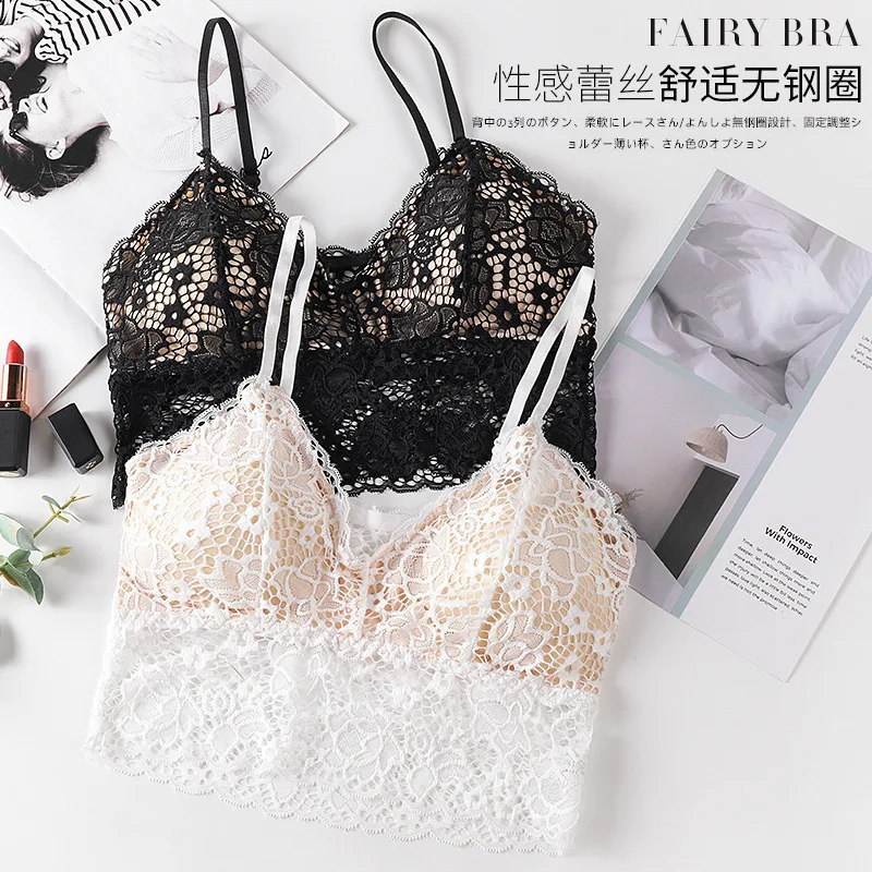 lace thin triangular cup two-color transparent chest wrapped in summer beautiful back seamless steel ring tube top