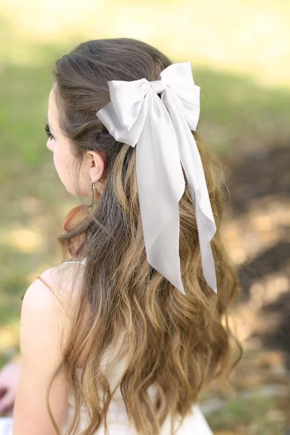 New Design Silky Satin Bow Hair Clips Long Tail Bows Clip for Girls Women Large Solid Hair Bows Hairpin