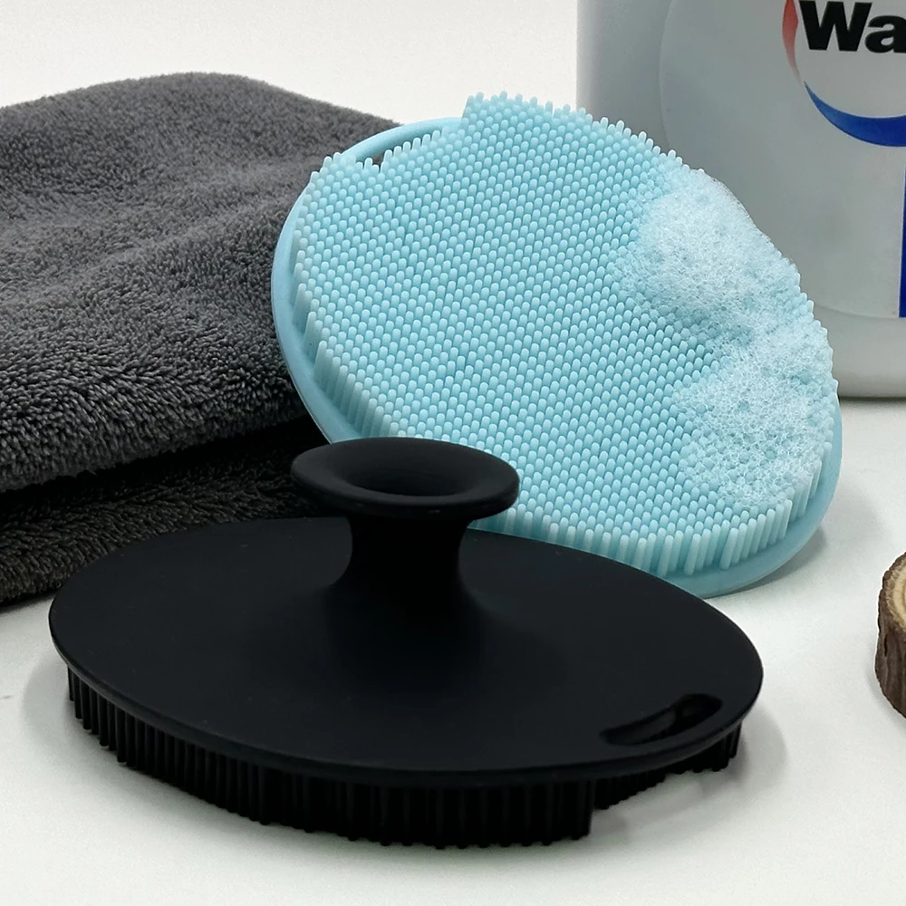 MHC black ellipse back scrubber for shower soft suction cup shampoo brush 100% silicone Bath Brushes For Face