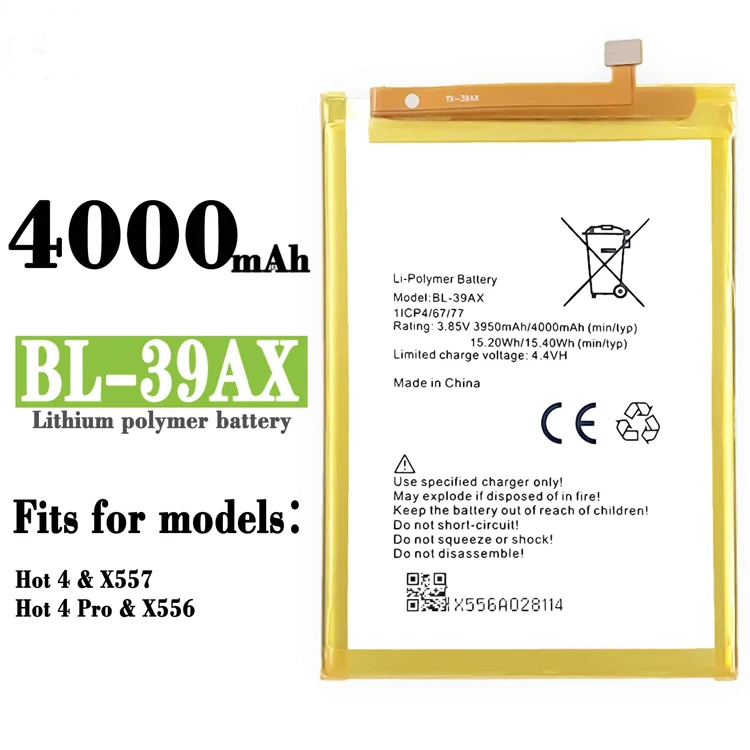 China Manufacturer Mobile Phone Lithium Ion 2800 Mah Original Battery For infinix Hot 4 Pro BL-39AX