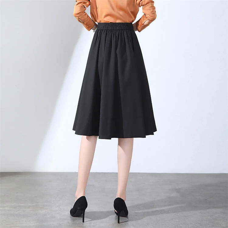 Fashion High Waist Pleated Skirt Women Korean Elegant College Style Midi Skirt A-line Fashion All-match Chic Midi Skirts