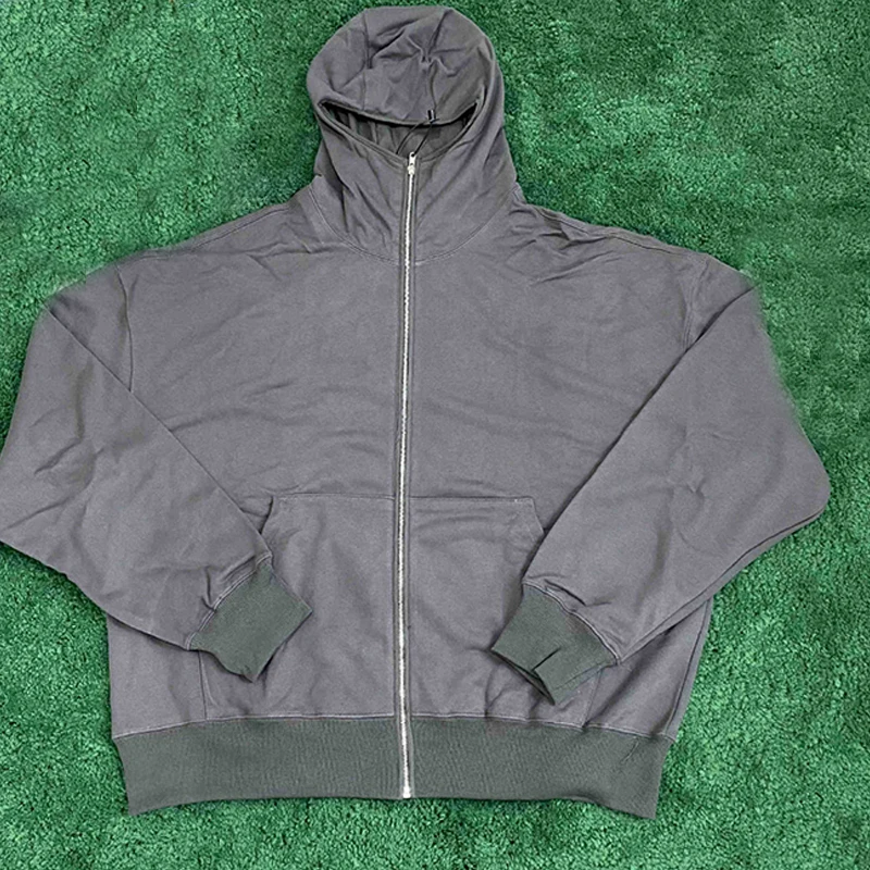 custom Heavyweight vintage blank hooded sweater men Harajuku Punk acid wash full face zip up hoodie with eye holes