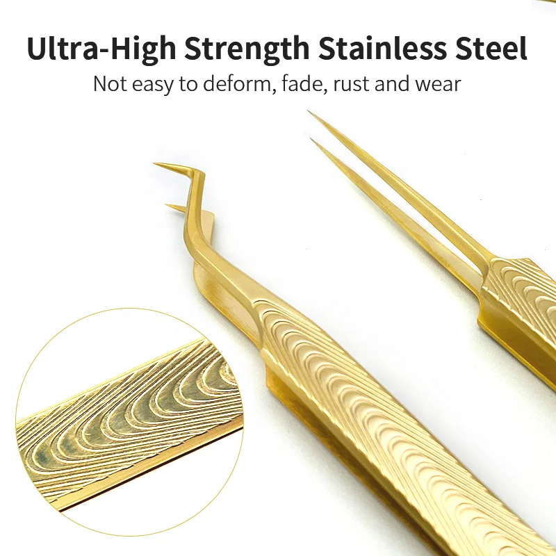 Private Label Gold Lash Tweezers Wholesale High Quality Stainless Steel Eyelash Extension Tweezers Custom Logo