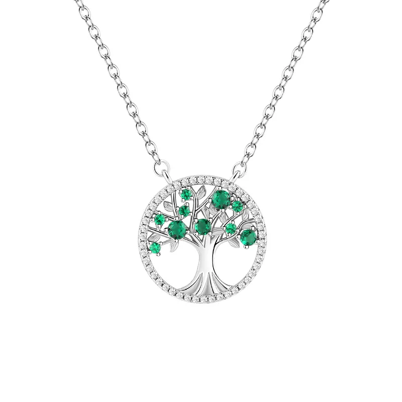 Bohemian color zirconium law necklace female environmental brass hollowed out tree of life inlaid diamond necklace
