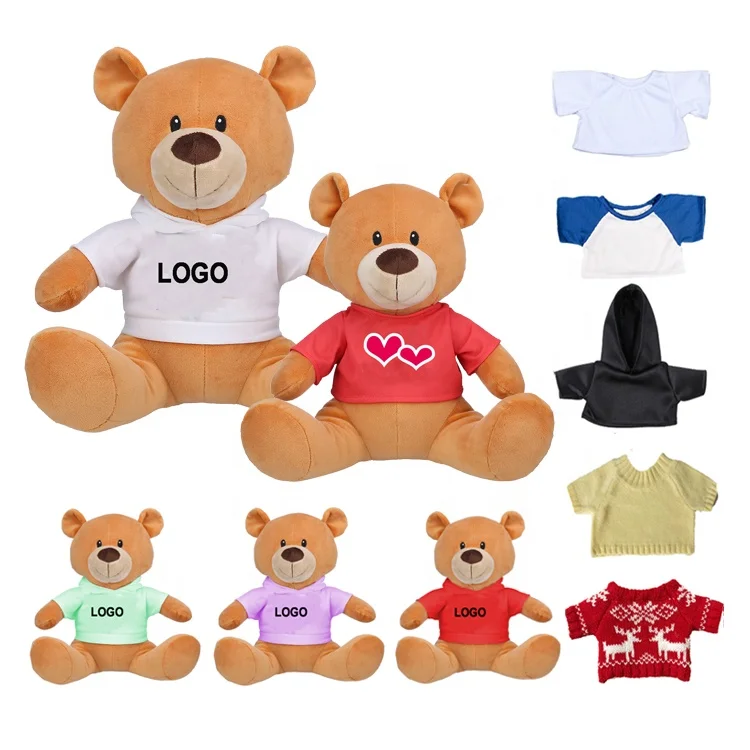 wholesale sublimation plush teddy bear t shirt Brand your LOGO custom cute stuffed soft teddy bear plush toys