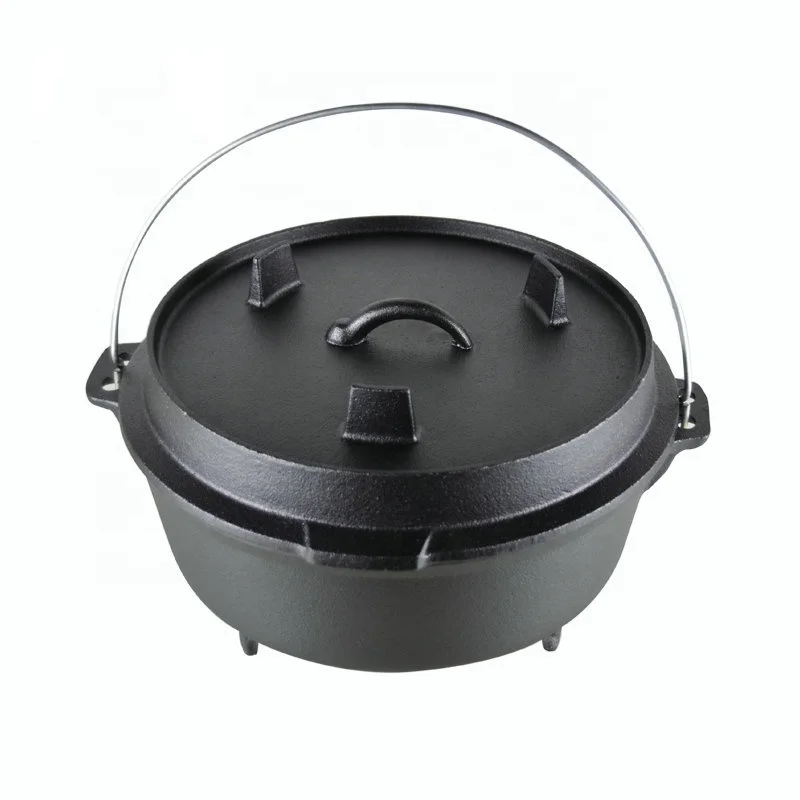 Outdoor camping double used pre-seasoned cast iron dutch oven with 3 legs