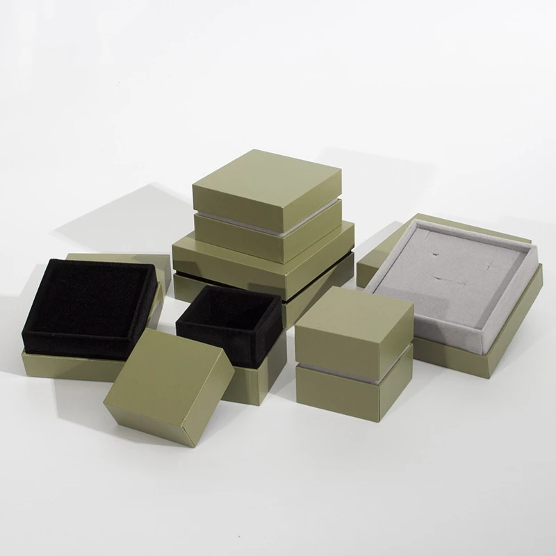 luxury custom small flat necklace ring box plastic gray jewelry box packaging