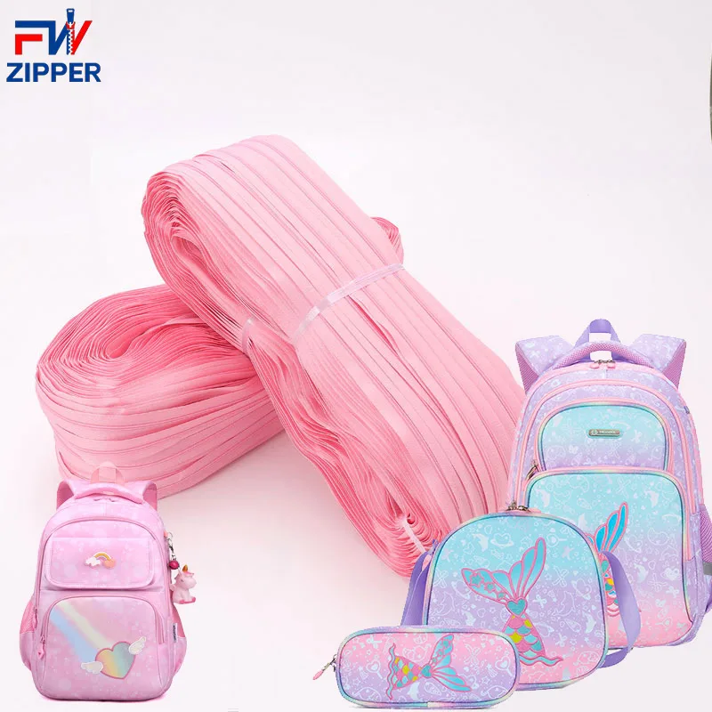 Hot selling products 2024 Nylon zippers 8# Pink color Zipper Roll by the Yard for Travel Bag