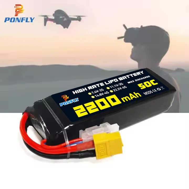 PONFLY 2200mAh 11.1V Rechargeable Lipo Battery OEM ODM 25C 50C 7.4V 14.8V 2200mAh 3S Lithium Battery With XT60 For RC Cars
