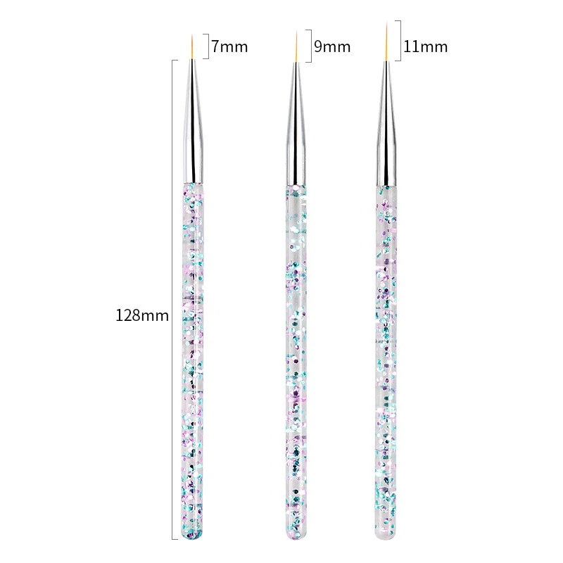 Wholesale 3pcs/Sets Sequins Handle Nail Art Painted Line Tool Nail Line Drawing Pen Liner Brush Graffiti Flower Pen