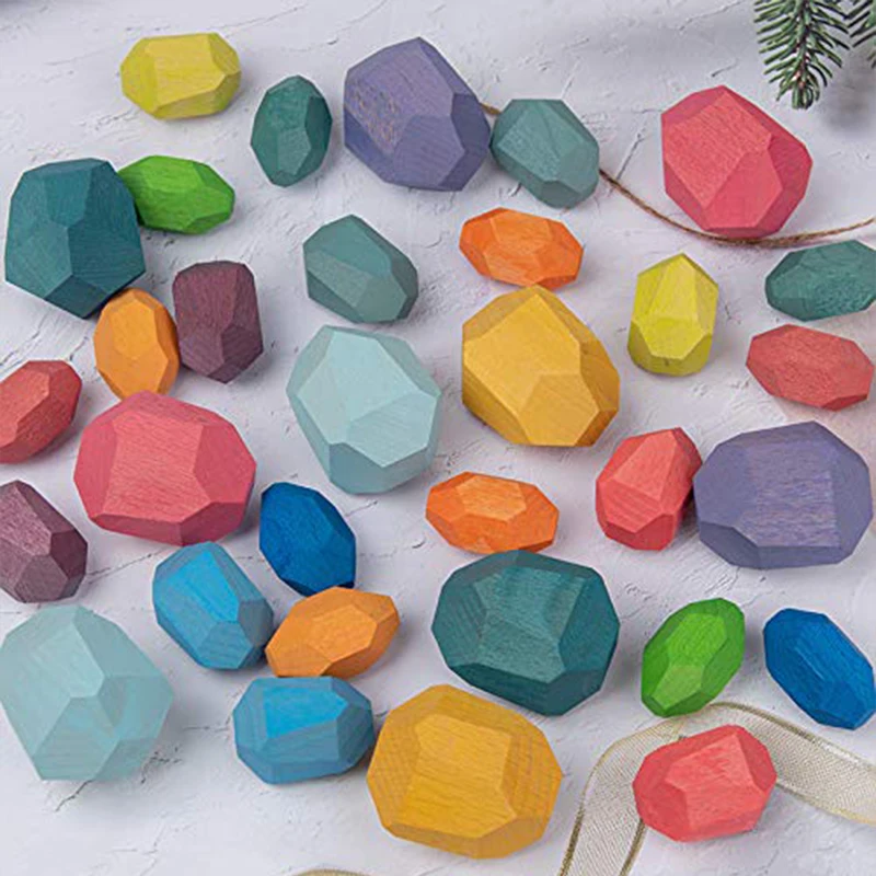 CPC Kids Wooden Flat Montessori Balanced Building Stones Classic Wooden Stacking Blocks Toy