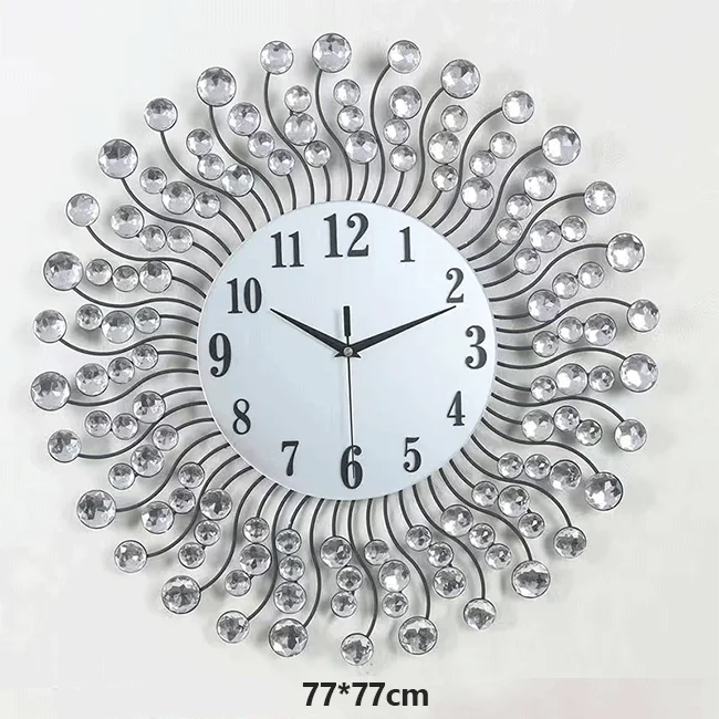 77*77cm Top Quality 3d Modern Luxury Diamond Clock Large Decorative Office Metal Art Wall Clock