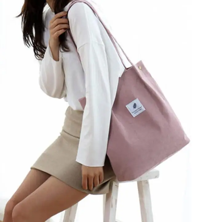 Good Quality Reusable Corduroy Tote Bags Fabric Canvas Cotton Shopping Tote Bag With Custom Printed Logo