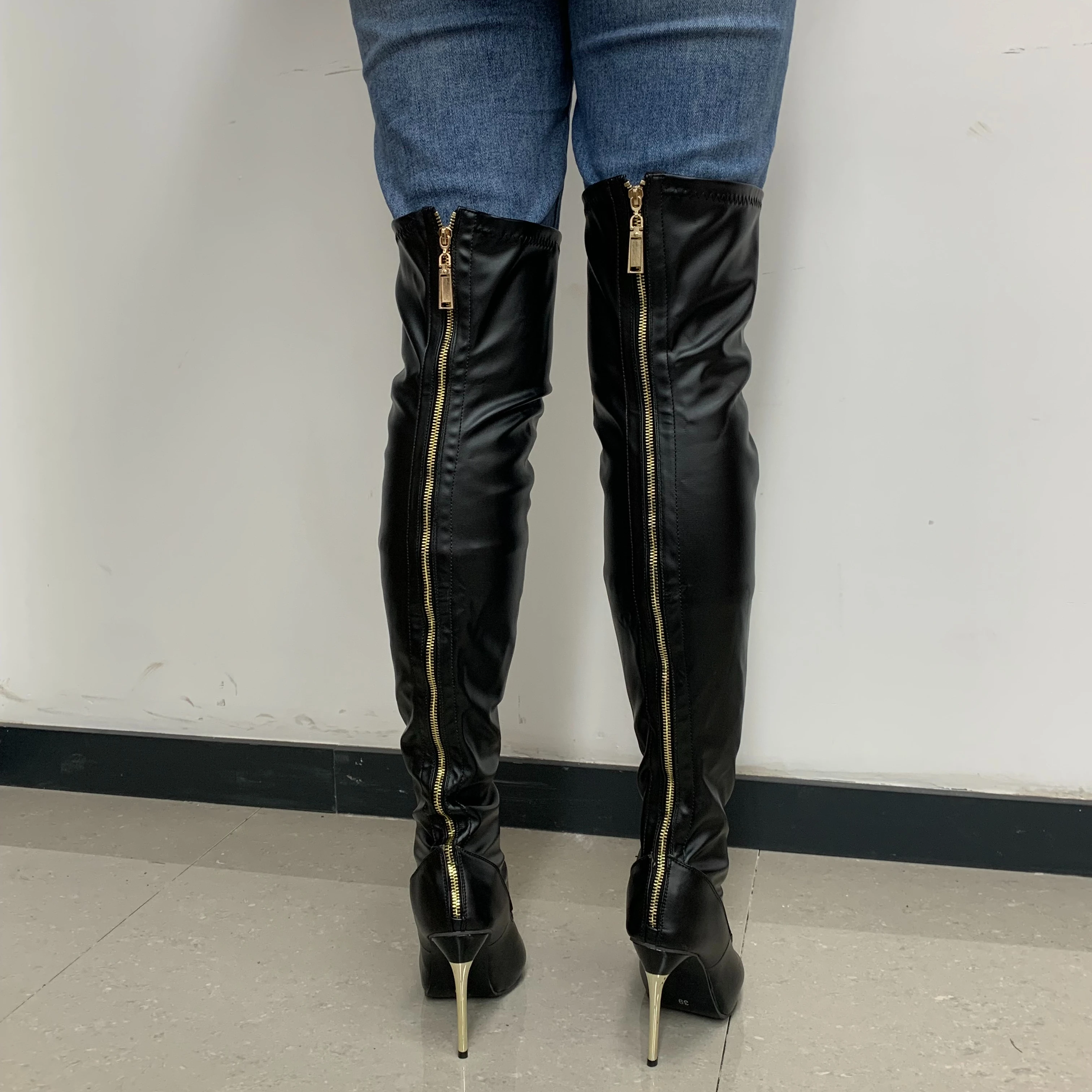 BUSY GIRL MF2419 Women Boots 2024 Bright Sexy 11cm High Heel Pointed Toe Party Nightclub Botas Zipper Thigh High Boots