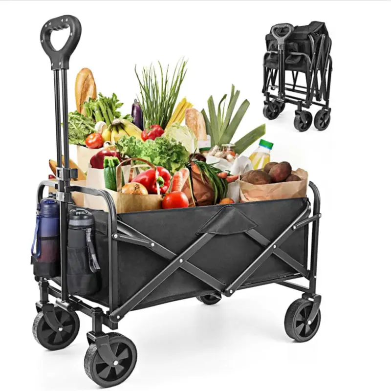 USA Warehouse Heavy Duty Folding Trolley Wheels With Side Pockets for Garden Shopping Sports and Outdoor Use at the Beach