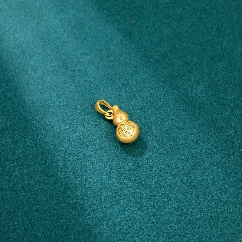 24K Gold Necklace Pendants for Women Men Retro Simple Rich Little Gourd Pendant Fine Jewelry Charms Birthday Gift(Without Chain)