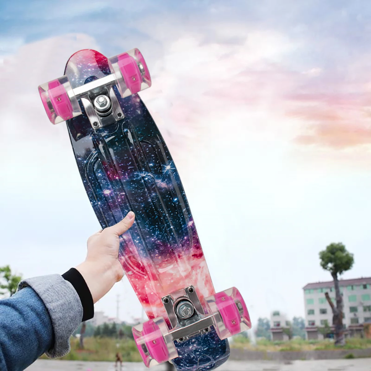 22 inch Cruiser Skateboard Plastic Skate Board Retro Graphic Galaxy Starry Floral Fade Printed Style High Quality Board
