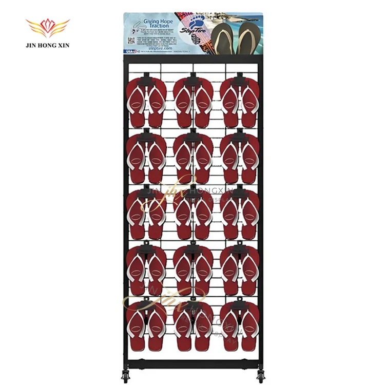 Fashionable department store used floor metal trade show slipper shoe hook chips snack hanging food display stand