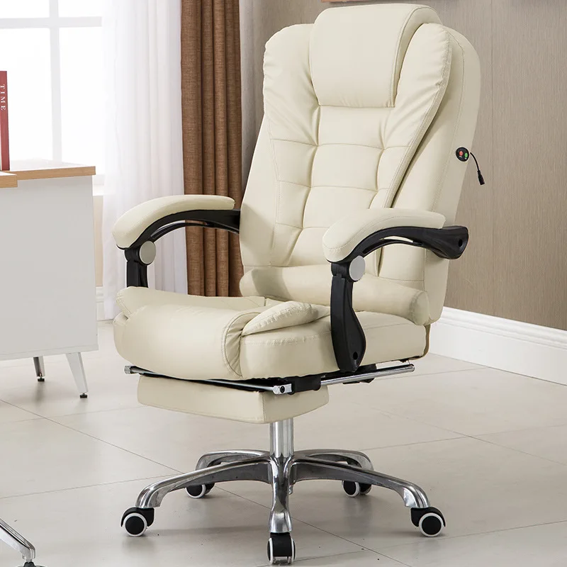 Modern Stylish Executive Office Chair for Home Office Swivel Adjustable Massage Function White PU Leather Managers Operators CEO