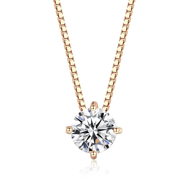 BAROLI 925 Sterling Silver Fashion Jewelry Classical 4 Claws Necklace White CZ Dainty Pendant With White Gold Chain For Woman