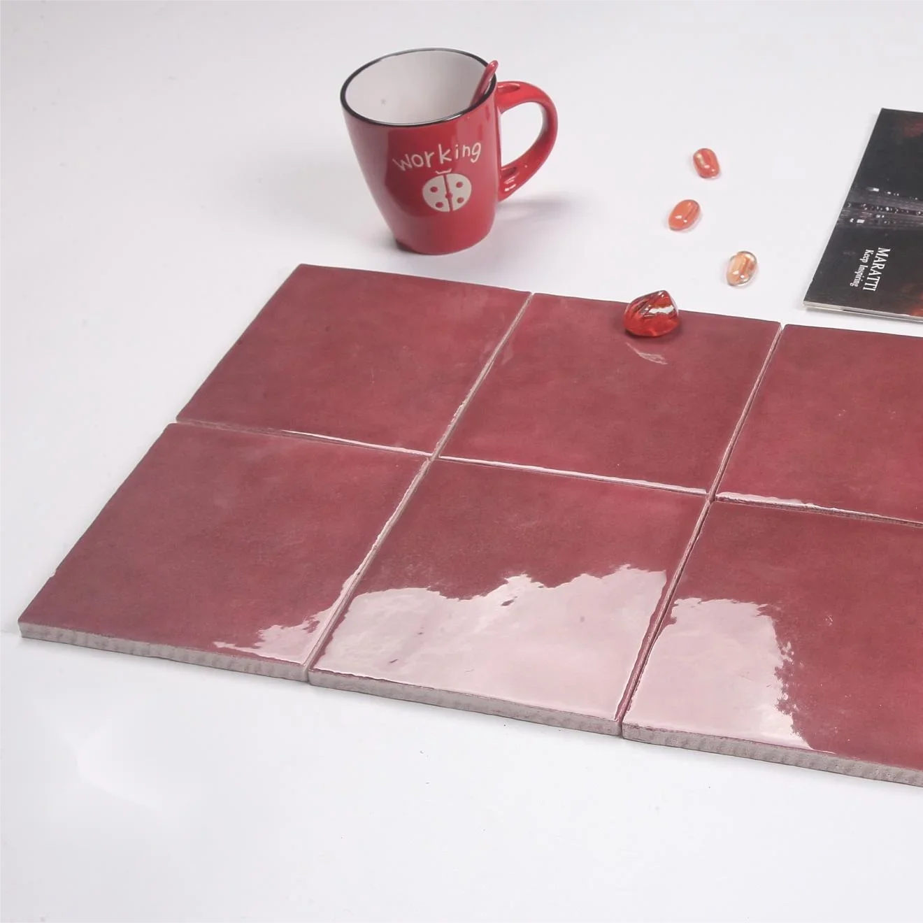 Cream color Red Warm tone bathroom tiles kitchen tiles ceramic tiles 128*128mm