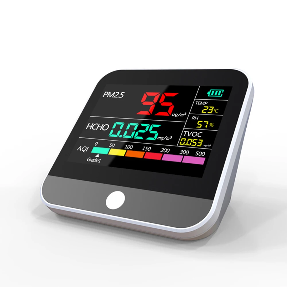 LCD color screen harmful gas analyzer USB rechargeable 2200mAh 6-in-1 pm2.5/HCHO/TVOC/temperature/humidity/AQI air detector