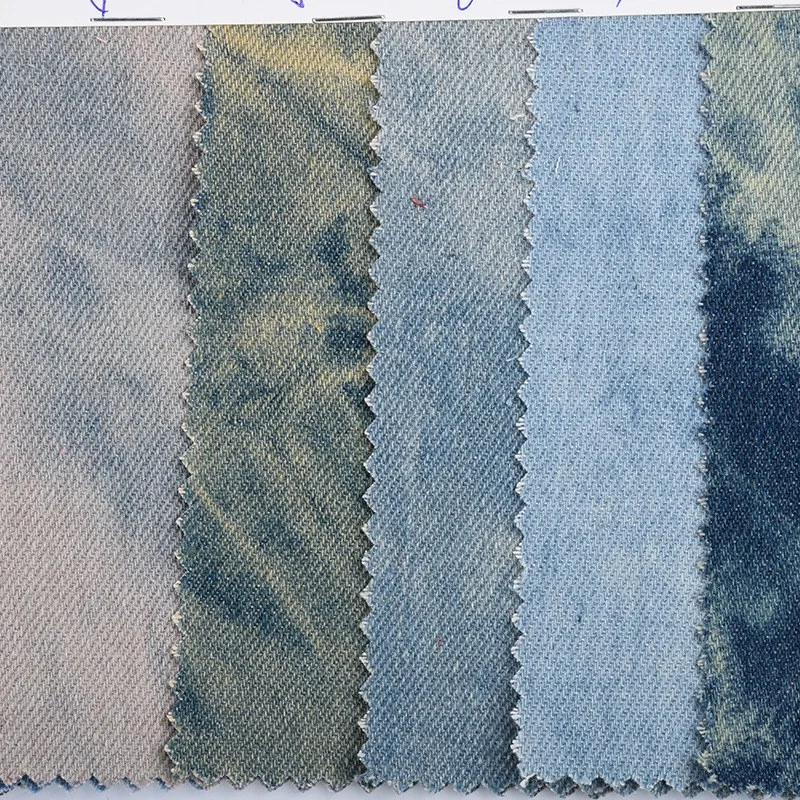 Manufacturers direct polyester cotton tie flower wash denim handbag shoe material pants coat hat abstract tie dye denim fabric