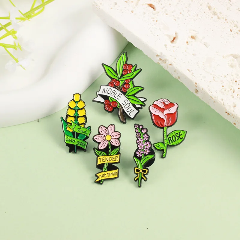 Factory 100% OEM custom design elegant colorful flower beautiful brooch badge metal zinc alloy crafts hard soft enamel lapel pin