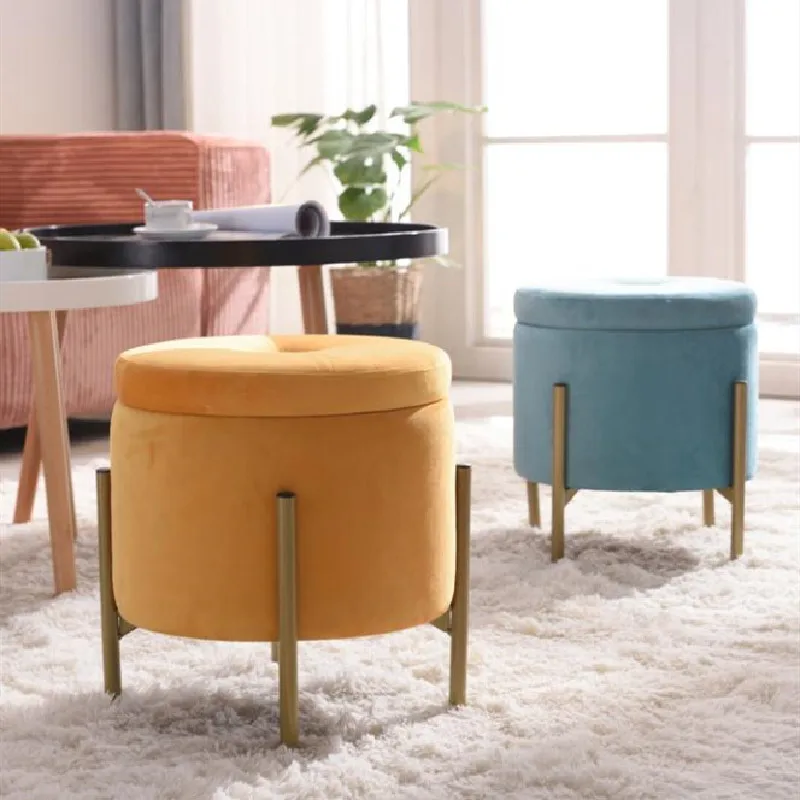 Legs Powder Coated Finish Round Storage Ottoman Chair KD Metal Home Furniture Living Room Furniture Home Stool & Ottoman Modern