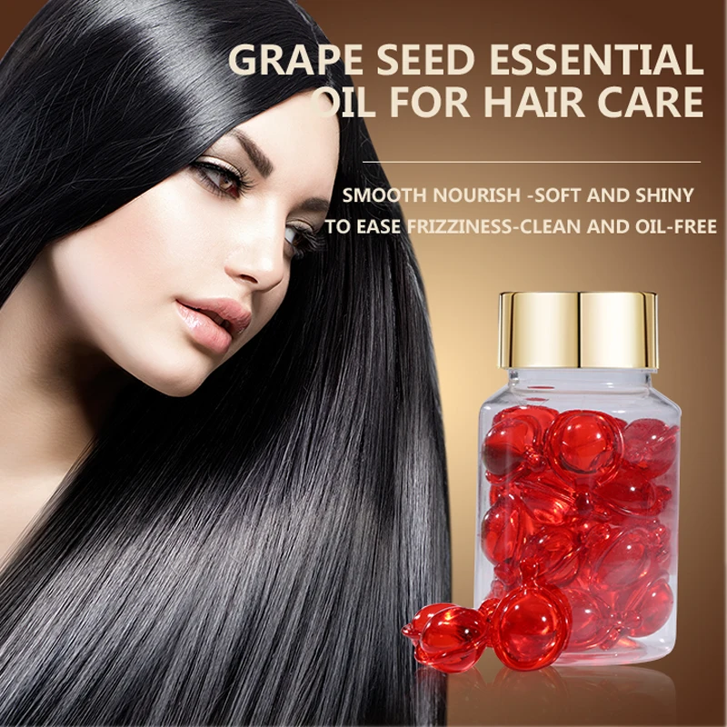 Private Label OEM natural Organic grapes 50PCS repair hair vitamins serum oil capsules For Hair Growth