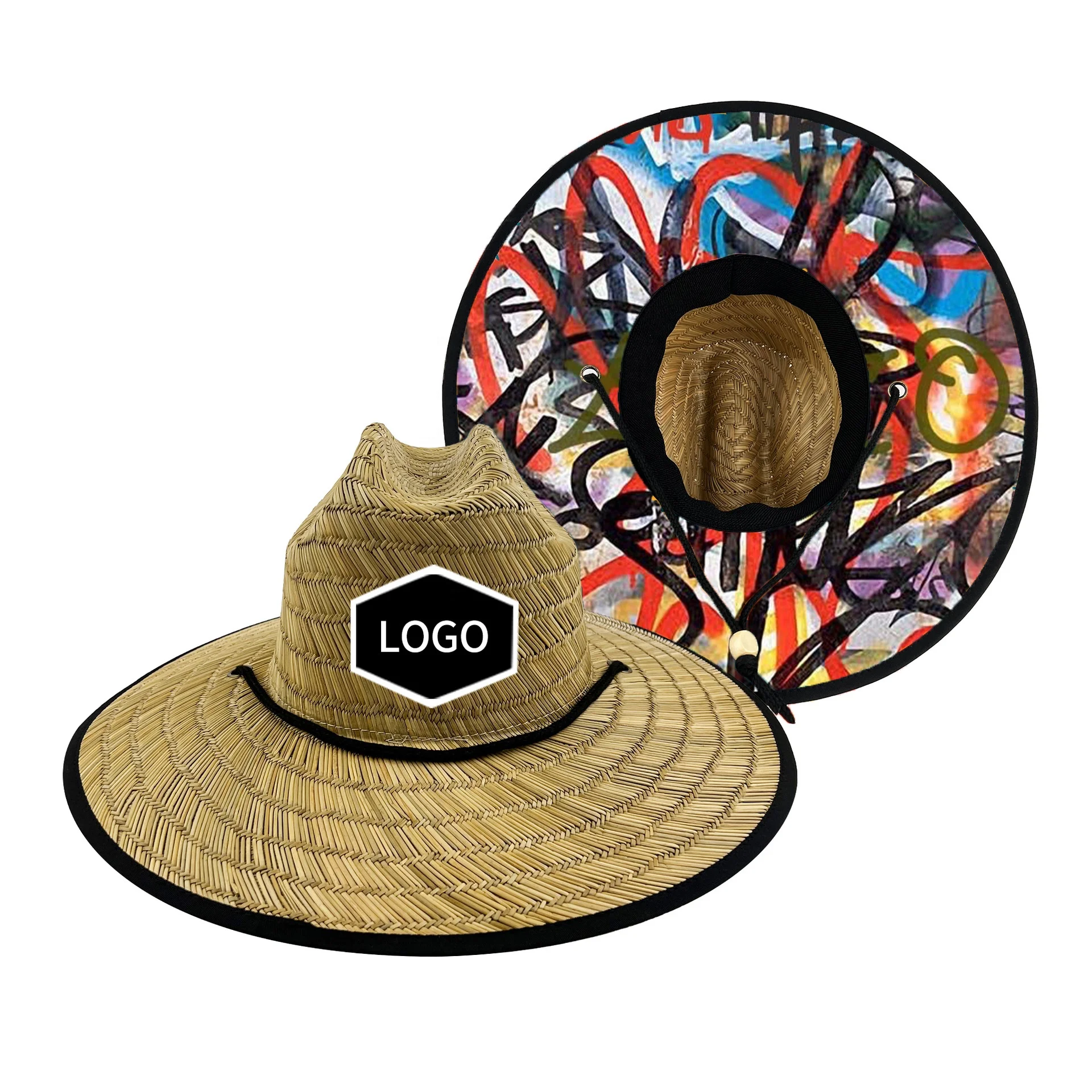 CUSTOM wide brim surfing men uv sun summer sombreros de paja lifeguard life guard straw hat for men women with custom logo