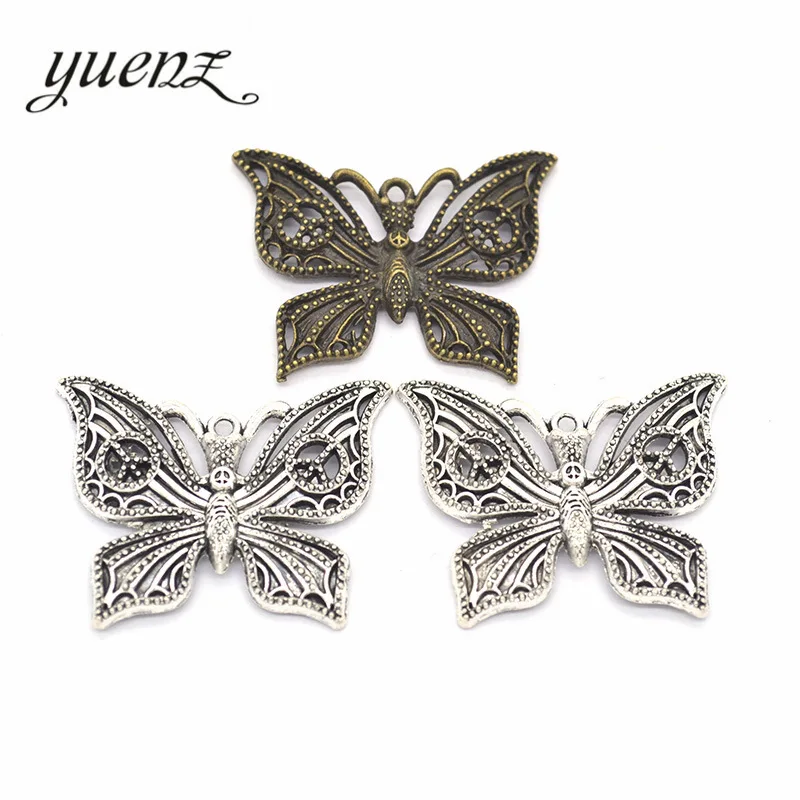 YuenZ 2 colors Charms Hollow Butterfly Antique Silver color Metal Pendant For DIY Bracelet Necklace Jewelry Making 37*29mm D204
