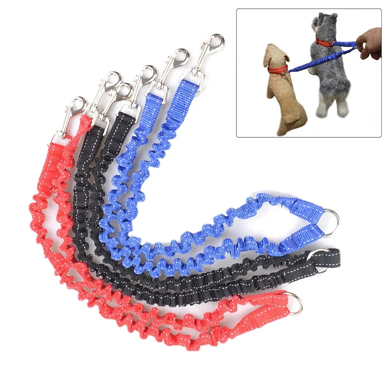 Manufacturer Pet Supplies two hooks double leashes Custom  Reflective Double elastic Pet Dog Leash