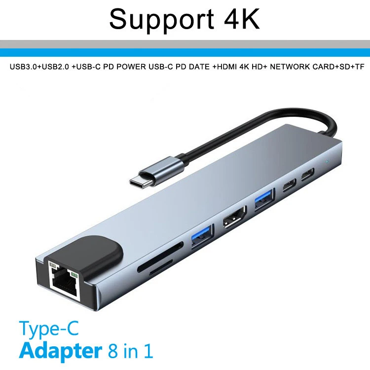 8 in 1 USB C adapter all in one gigabit ethernet rj45 lan 4k 8k hdtv pd vga otg combo data transfer type c 31 usb 30 hub 7