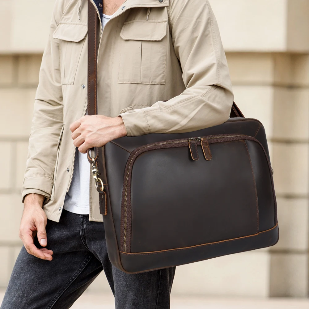 New Arrival Crazy Horse Leather Cowhide Briefcase Messenger Business Portfolio Bag Men Genuine Leather Laptop Briefcases for Men
